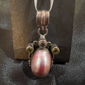 Silver Pearl Pendant with Stones